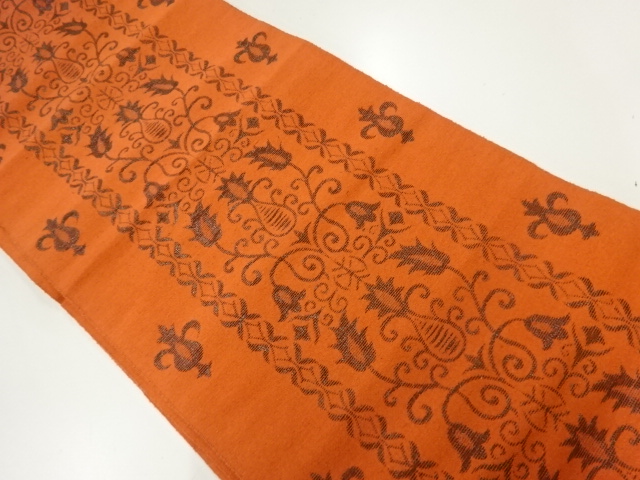 アンティーク　手織り紬抽象花模様織出し名古屋帯（着用可）